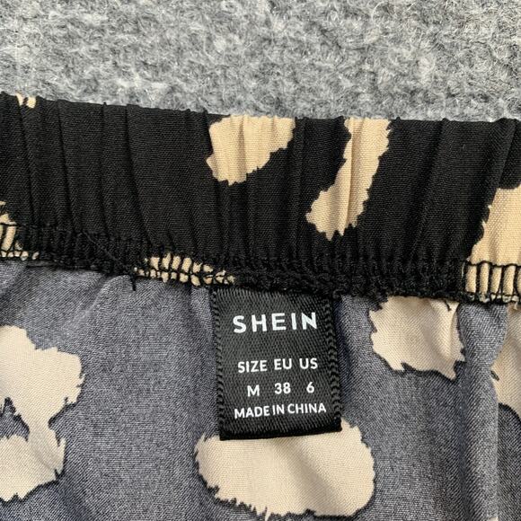 SheIn Skirt Womens 6 Black Sand Cheetah Pull On Elastic Waist High Low Hem Midi - Picture 6 of 13